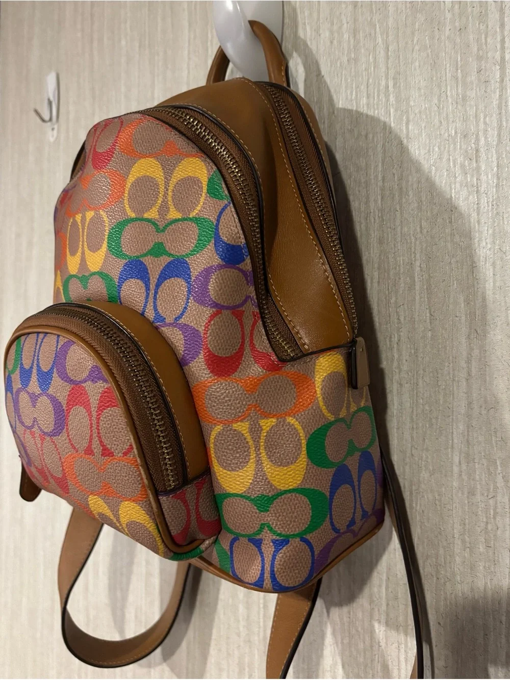Coach Carrie Backpack tan and rainbow leather